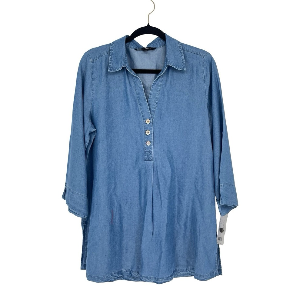 Zac & Rachel Womens L Chambray Tunic Top Lyocell Denim Shirt Coastal Boho NWT